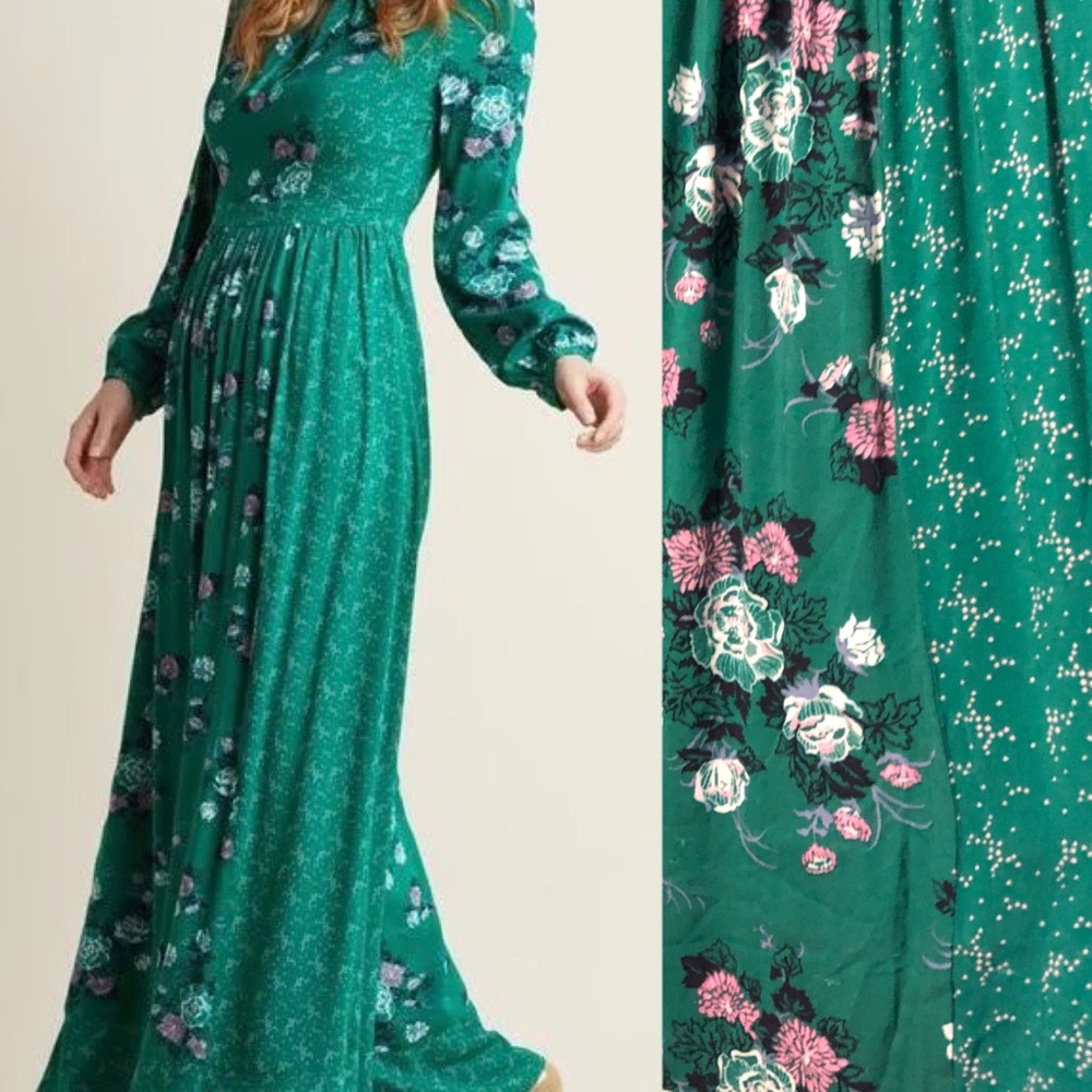 ModCloth Fairy Green Floral Stars Cottagecore Maxi Dress Anthropologie Bohemian